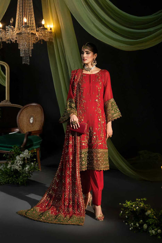NOORJAHAN – Maroon Cotton Net Embroidered 3-Piece Suit - SilkMotif