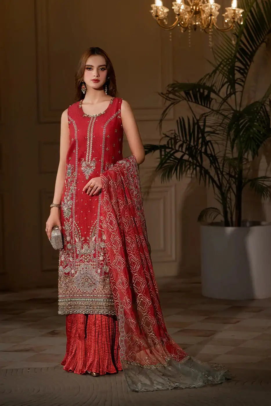 Blush Shine – Cotton Net Embroidered Suit for Women