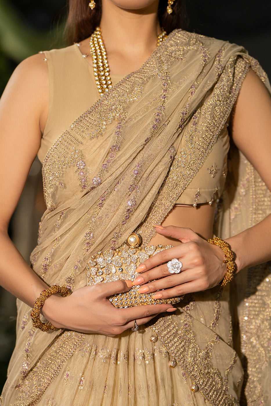 GRACE – Beige Embroidered Lehnga Dress - SilkMotif