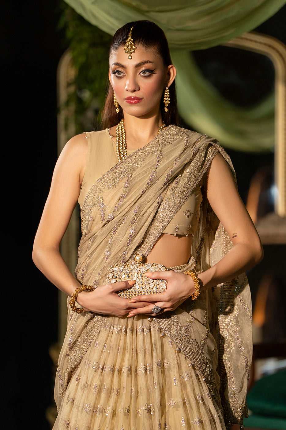 GRACE – Beige Embroidered Net Lehnga Dresses - SilkMotif