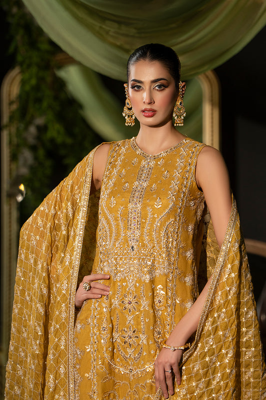 M. Pearl – Mustard Yellow Cotton Net  Suit - SilkMotif