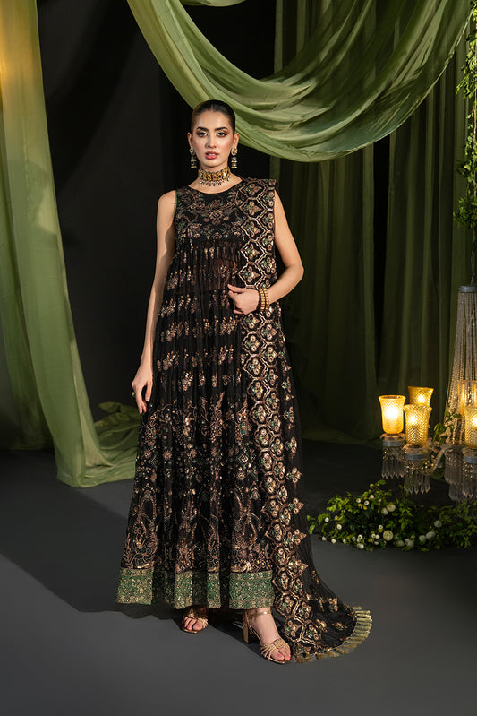 RANI – Black Embroidered Net Peshwaas 3-Piece Suit - SilkMotif