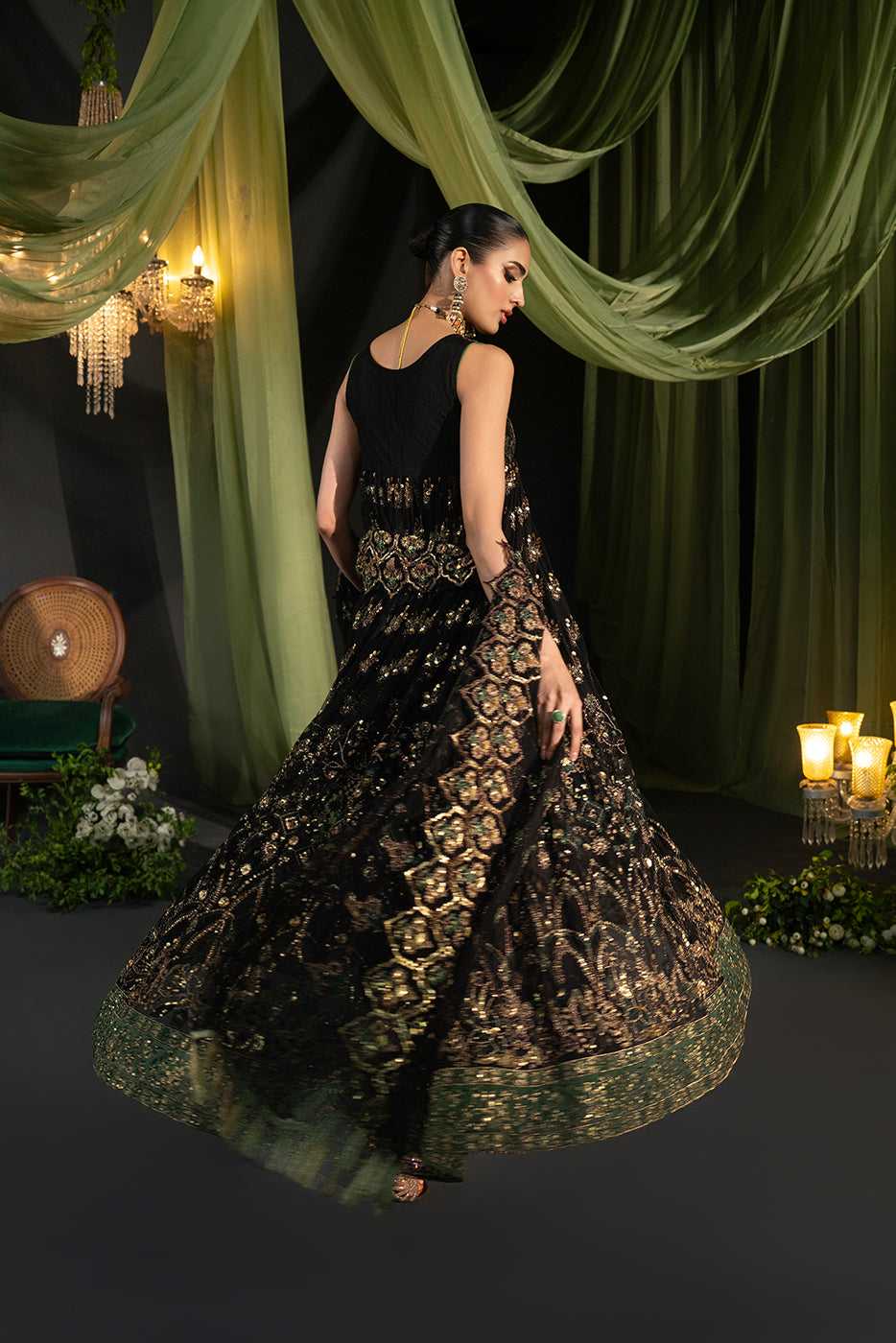 RANI – Black Embroidered Net Peshwaas 3-Piece Suites - SilkMotif