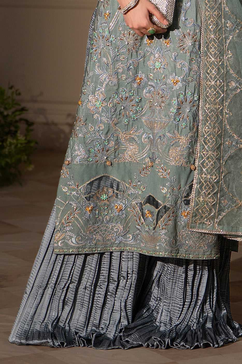 SHINE – Grey Raw Silk Embroidered Semi-Formal Suit - SilkMotif