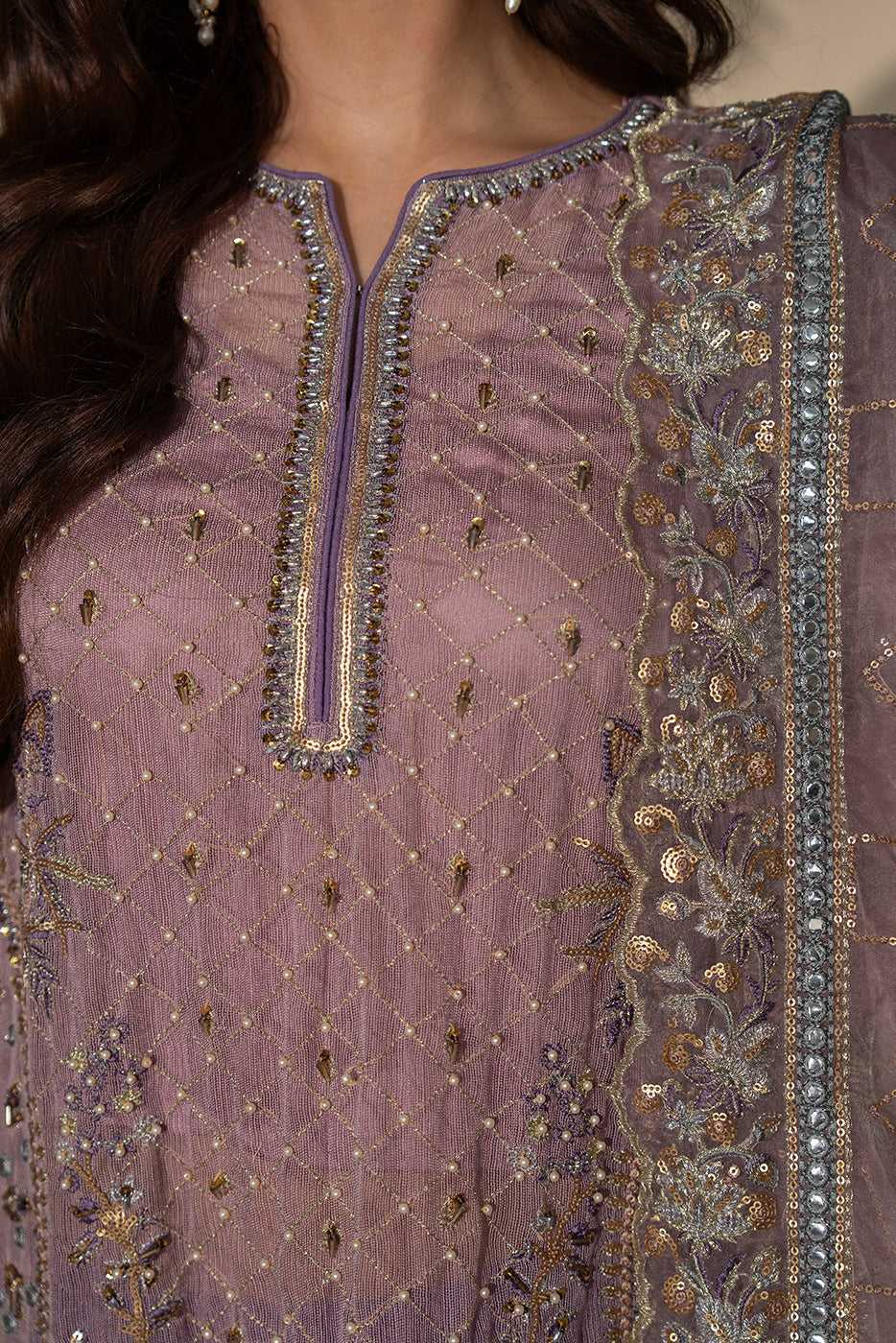 Silk Whisper – Lilac Cotton Net 3-Piece Embroidered Suit-2 - SilkMotif