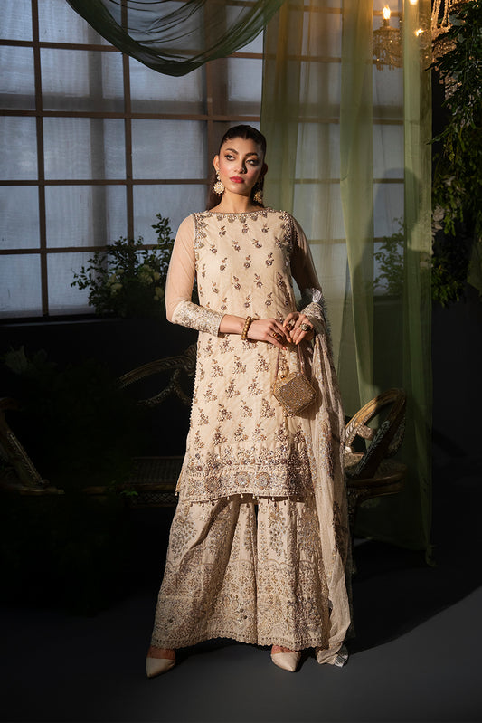 White Peacock – Off White Embroidered Net 3-Piece Suit - SilkMotif