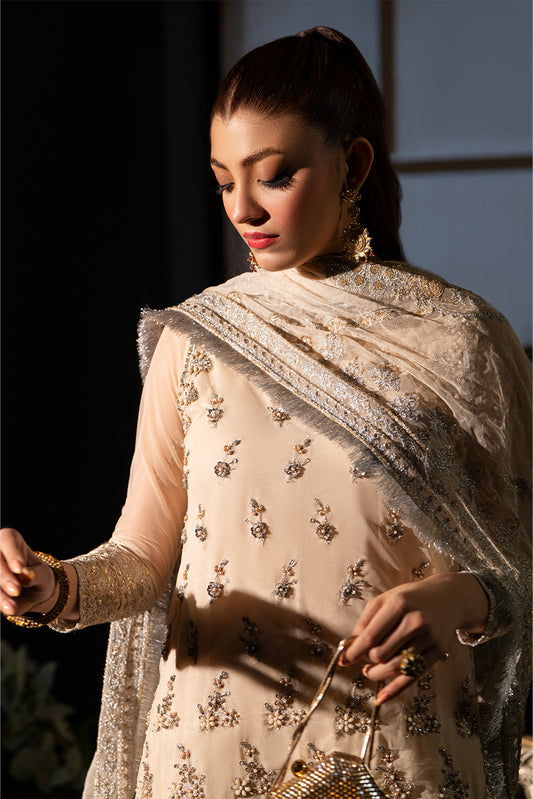 White Peacock – Off White Embroidered Net  Suit - SilkMotif