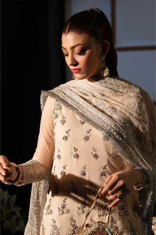 White Peacock – Off White Embroidered Net  Suit - SilkMotif