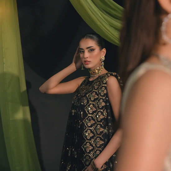 RANI – Black Embroidered Net Peshwaas 3-Piece Suit - SilkMotif