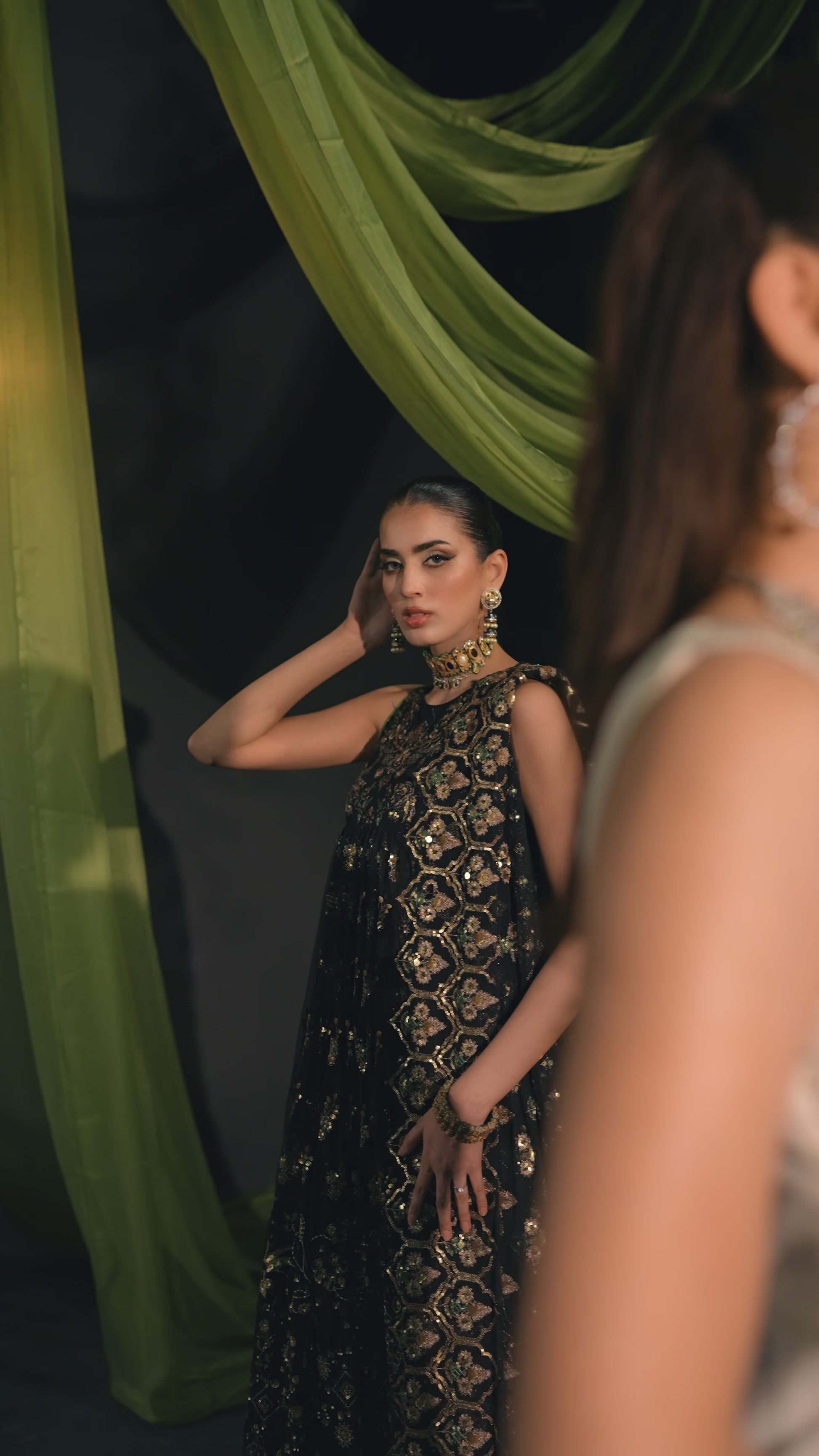 RANI – Black Embroidered Net Peshwaas 3-Piece Suit - SilkMotif